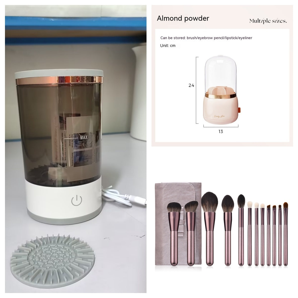 GlowPure AutoBrush – Limpiador eléctrico portátil de brochas de maquillaje
